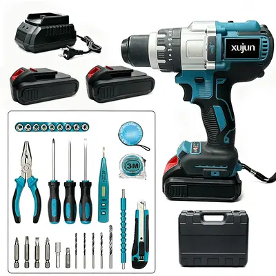 Cross-border foreign trade hand electric drill, impact drill, rechargeable lithium electric drill, hand-held drill, multi-function electric screwdriver tool set - 8