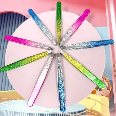 Carded stainless steel ice flower eyebrow clip, eyebrow tweezers, 96 clips, two-tone angled flat-mouth eyebrow plucking clip, eyebrow cutting clip, beauty tool