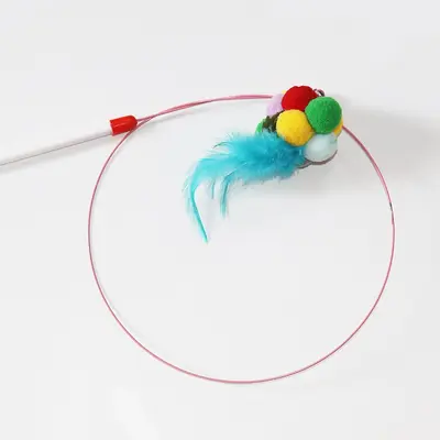 Wire Cat Teaser Wand with Replacement Feather Head, Self-Play Pet Toy - 12