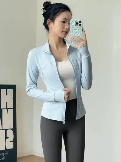 立领运动夹克休闲修身瑜伽服显瘦健身外套跑步开衫运动套装女秋季 - 6