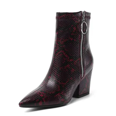Damen-Stiefeletten mit Metallreißverschluss, Schlangenmuster, Blockabsatz, Gr. 40-43 - 9