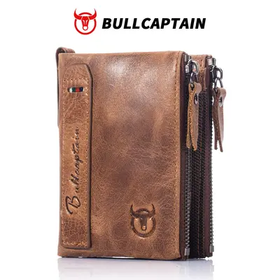 Men's Retro Genuine Leather Zipper Wallet, Vertical, Top-Grain Cowhide - 9