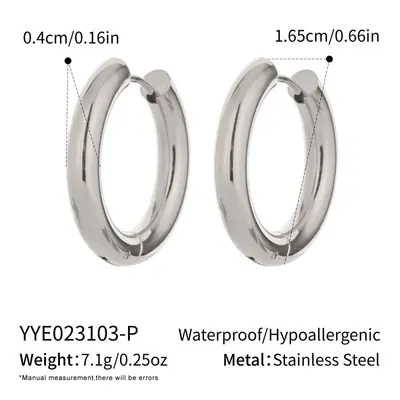 18K Gold-Plated Stainless Steel Plain Hoop Earrings - 8