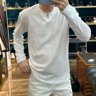 Herren-Langarm-T-Shirt mit V-Ausschnitt, Bambusgarn, Sonnenschutz - 7