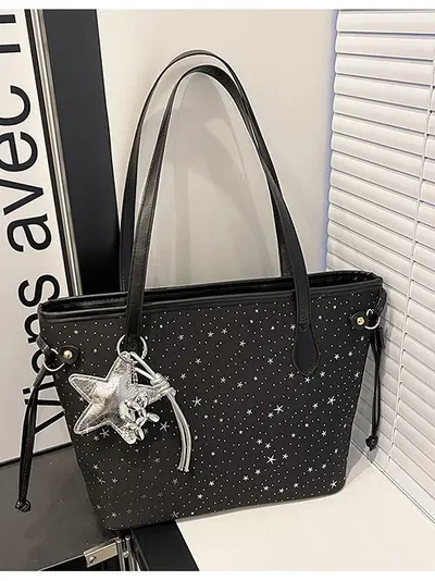 Korean Style Large-Capacity Women's Tote Bag with Star Design, Single Shoulder - 5