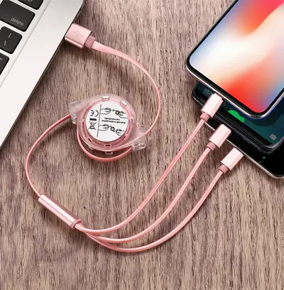 Stokta bir-üç kristal geri çekilebilir veri kablosu üçü bir arada şarj kablosu hızlı şarj USB özel logo hediye - 11