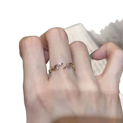 Vintage purple zircon ring with branch leaf design for women - 6