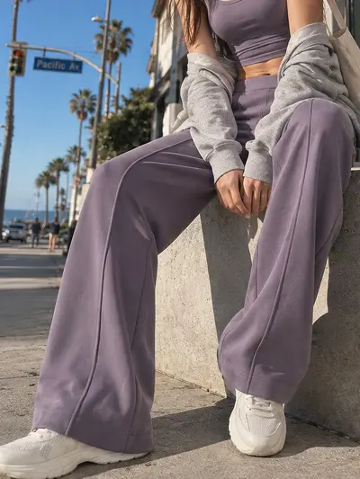 Kadın Yüksek Bel Geniş Paça Yoga Pantolonu, Lyocell Modal, Büzgülü