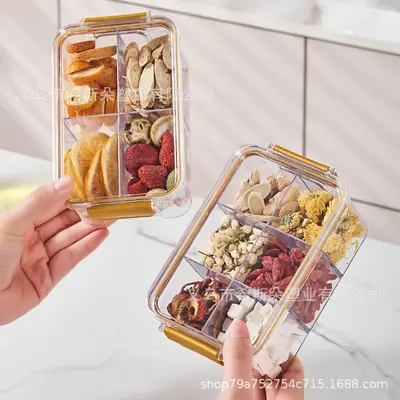 6-Compartment Storage Box Sealed Jar with LOGO, Six-Grid Grain Storage Jar, Four-Divided Soup Ingredient Jar, Compartmented Tea Storage Canister