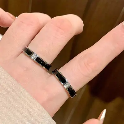 Black Drop-Glaze Titanium Steel Zircon Ring for Women - 3