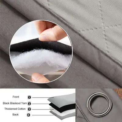 Thermal Insulated Full Blackout Cotton-Lined Curtain, Windproof - 3