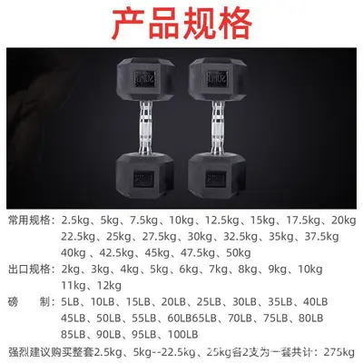 Hexagonal dumbbell rubber-coated pure iron set