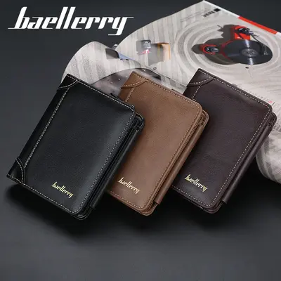 Men's Short Wallet with Vertical Zipper, Buckle and Coin Pocket - 4