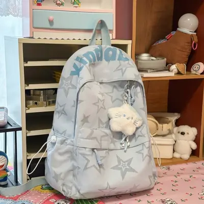 Large Capacity Lightweight Star Print Student Backpack - 5