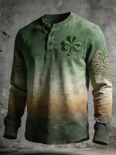 Erkek Henley gömlek, baskılı, uzun kollu, düğmeli - 12