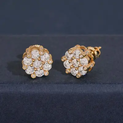 S925 Silver 10mm Flower Stud Earrings, Full VVS Moissanite Pave - 8