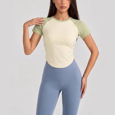 Women's Yoga Set with Slimming Effect and Short-Sleeve Top - 9
