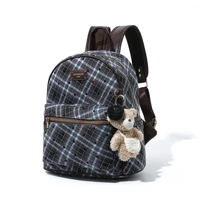 2026 Blue Plaid Star Print Backpack, Campus Style Schoolbag - 5