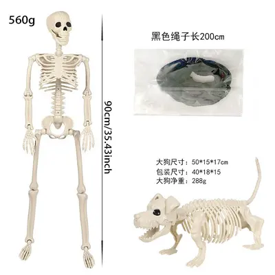 Halloween Skeleton Figure, Realistic Human Skeleton Walking Dog, Party and Yard Decoration
