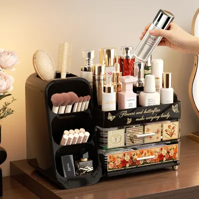 Cosmetics and skincare storage box, desktop, large capacity, vintage style