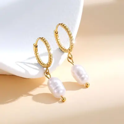 Pearl earrings for women, water drop pendant, open clip