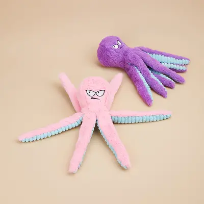 Shiba Inu Plush Octopus Interactive Squeaky Dog Toy, Durable Chew-Resistant Paper Crinkle Cross-Border Pet Toy