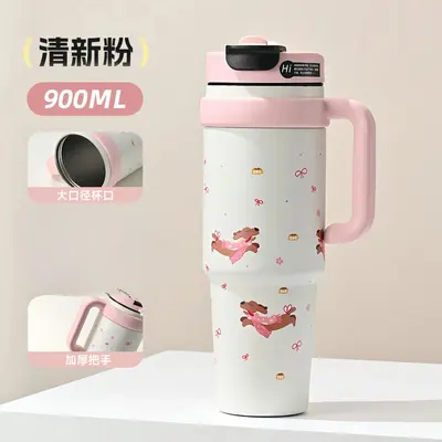 Riesige Isoliertasse mit Strohhalm 1000ml, mit Griff und Deckel - 7