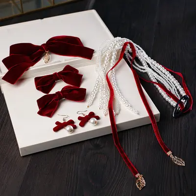 Vintage Wine Red Bridal Side Clip with Pearl Hair Accessory for Weddings - 2