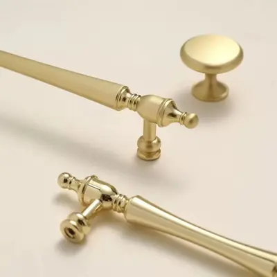 Cream Gold Zinc Alloy Cabinet Handle, Round Single-Hole Knob - 10