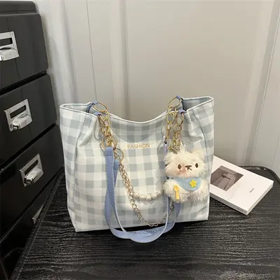 Women's Plaid Large Capacity Single Shoulder Tote Bag - 9