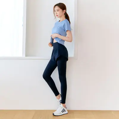 Damen-Yoga-Set, Kurzarm, zweiteilig - 3