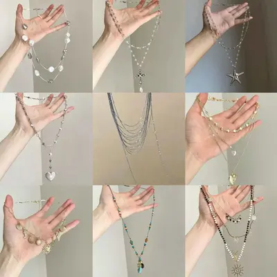Multi-layer clavicle chain necklace with stackable tassels - 2