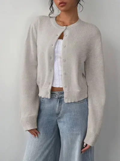 Damen Langarm-Strickjacke, weich, kurz, locker geschnitten - 8