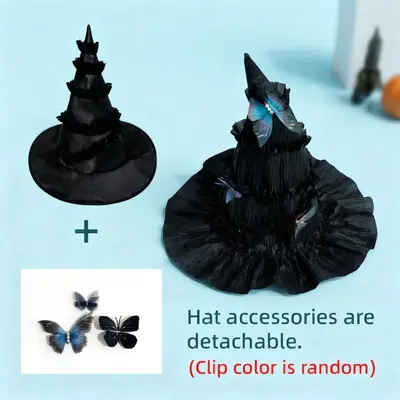 Halloween Lolita Witch Hat, Gothic Style, Butterfly Decor, Stage Props