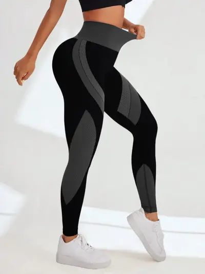 Seamless yüksek bel yoga pantolonu, siyah çizgili