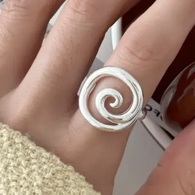 Vintage gümüş oyalı kazımalı yüzük, işaret parmağı - 9