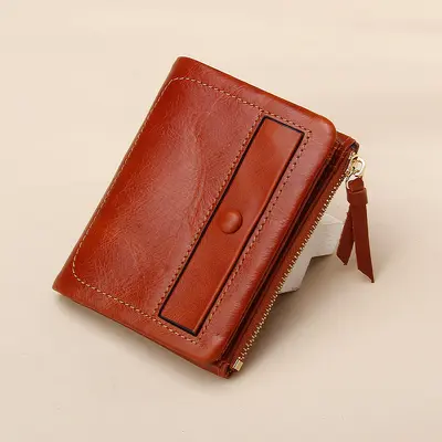Genuine Leather Short Wallet, Vintage Oil-Waxed Cowhide, Multi-Card Slots