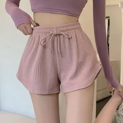Women's Waffle Shorts, High Waist, Plus Size, Loose Fit - 9