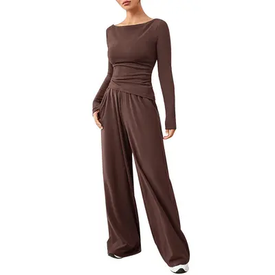 Women's Relaxed Wide Leg Pants Two-Piece Set, Soft Fabric