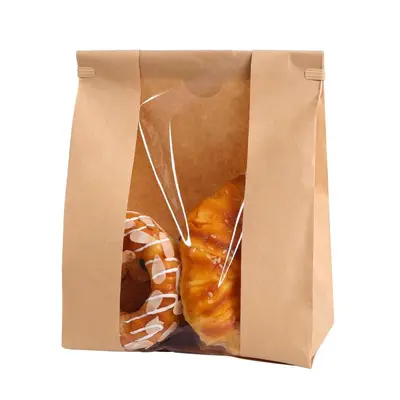 Kraft Paper Bread Bags with Window, Wire Twist-Tie, Disposable