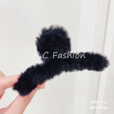 Kadınlar için kalın saçlı, kabarık pençe tokalı, arka saç topuzu için köpekbalığı tokalı, ekstra büyük, sade, çok yönlü moda peluş saç tokası. - 7