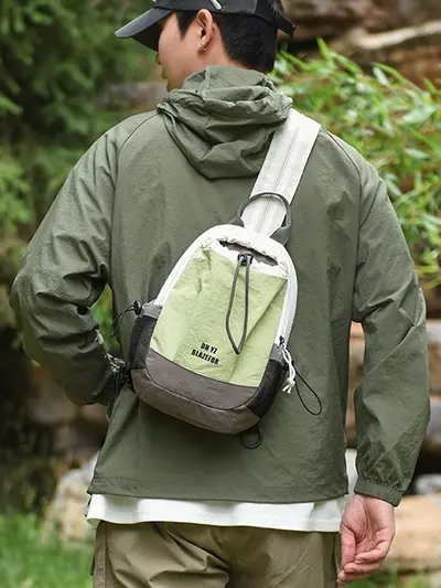 Outdoor Color-Block Drawstring Small Backpack, Lightweight Crossbody Travel and Hiking Bag - 5
