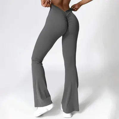 Yoga flare pants with V-waist, high-waist, quick-dry - 9