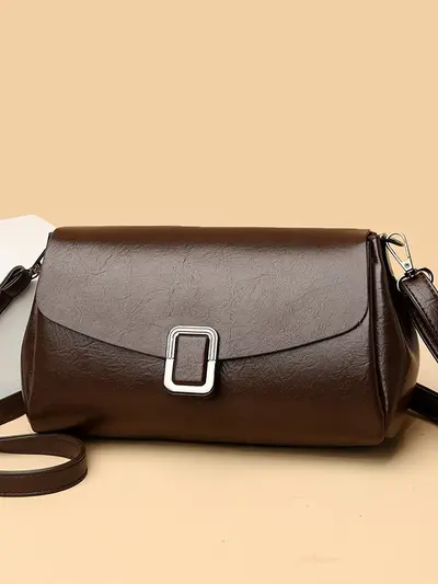 Women's Small Square Bag, Soft Textured, Beige, Underarm Style - 3