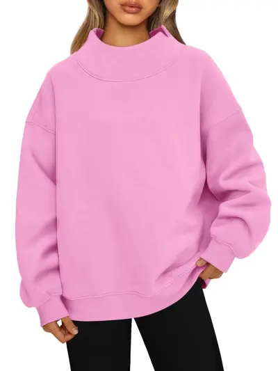 Women's Long Sleeve High Neck Sweatshirt, Fleece-Lined - 11
