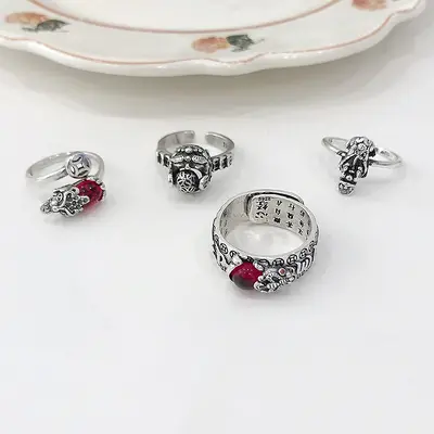 925 sterling silver ring, Pixiu, vintage open mouth design