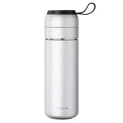 Çay-kahve ayrımlı seramik kaplamalı termos bardak, taşınabilir askılı, 350 ml