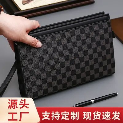 Men's Handbag, Large Capacity Everyday Business Bag with Plaid Pattern - 7