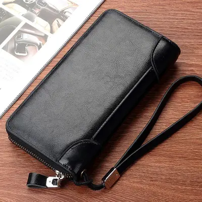 Men's Long Retro Wallet, Double Zipper, Phone Compartment - 9