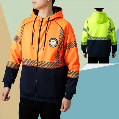 Erkek Yansıtıcı Kapüşonlu Sweatshirt 360G Polar Kumaş Su Geçirmez Outdoor Güvenlik Giyimi